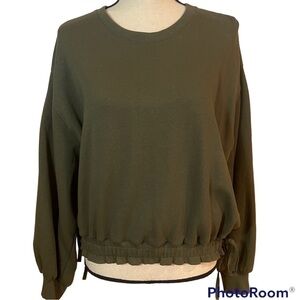 Zara Army Green Pleated Crop Sweatshirt Sz-M